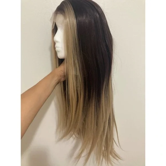 Miona beauty lace front mika wig straight Brown Burgundy Roots Blonde Balayage